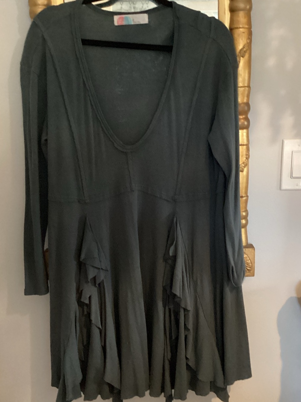 Free People Dark Gray Long-Sleeve Ruffle Hem Dress